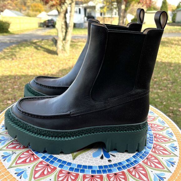Coach Joey C5878 Womens Sz 6.B Black Green Leather Platform Chelsea Booties NEW - Picture 6 of 10